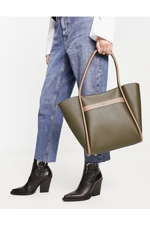 Dune Donna Borse - Borsa colorblock kaki e cammello in pelle sintetica