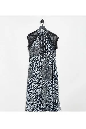Liquorish Tall Vestito midi svasato in pizzo con stampa animalier