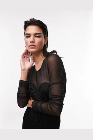 Topshop Body nero con bustino a coste - In edizione limitata