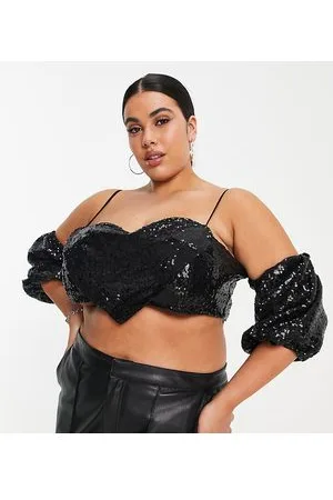 Collective the Label Curve Esclusiva - Crop top con paillettes e design a cuore in coordinato