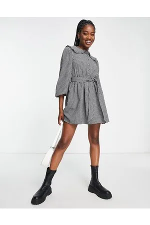 Miss Selfridge Vestito corto a quadretti con bottoni e colletto