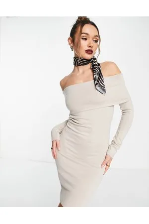 NA-KD X Rianne Meijer - Vestito corto con spalle scoperte beige