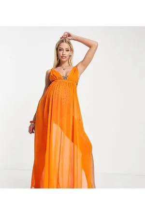 ASOS ASOS DESIGN Maternity - Vestito da mare lungo trasparente con scollo profondo e corda