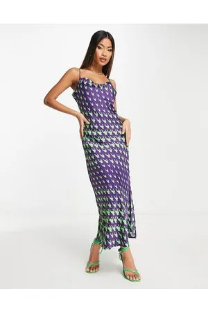 Y.A.S Vestito midi viola e verde con stampa