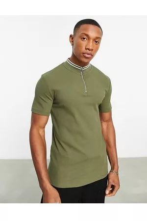 ASOS T-shirt a maniche corte kaki con collo alto e fettucce