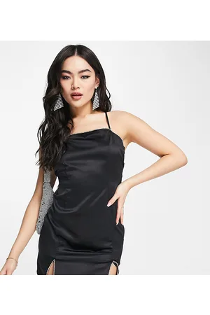 AsYou Vestito con spalline sottili in raso con spacco e finiture di strass