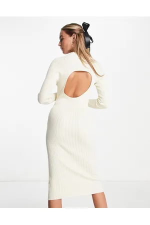 Monki Vestito a coste con cut-out sul retro color crema
