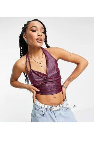AsYou Top allacciato al collo con spalline sottili laminato stile disco