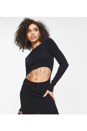 AsYou Vestito corto in maglia con strass pendenti e cut-out
