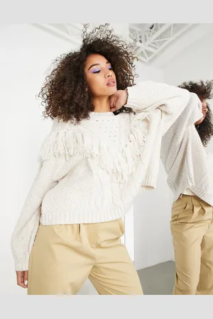 ASOS Maglione color crema a trecce con nappe