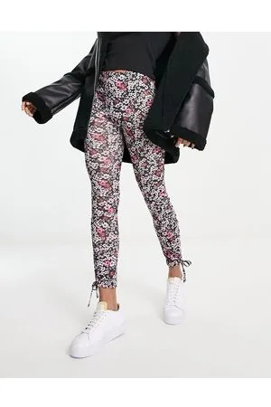 Miss Selfridge Leggings con motivo a fiorellini e arricciatura laterale