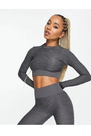 HIIT Crop top a maniche lunghe senza cuciture antracite testurizzato