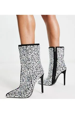 Simmi Wide Fit Simmi London - Nakoa - Stivali a pianta larga neri e decorati con strass
