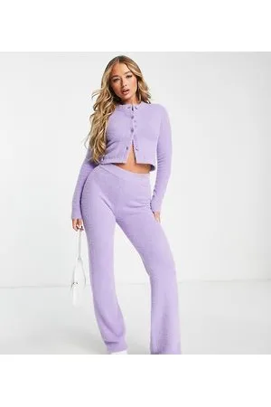 AsYou Pantaloni slim in maglia cigliata lilla in coordinato