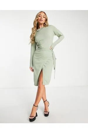 Aria Cove Vestito midi accollato incrociato sul davanti salvia