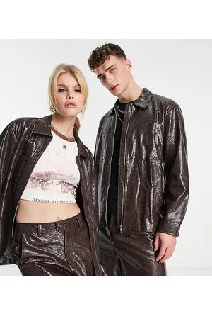 Reclaimed Giacca unisex oversize con zip in vinile coccodrillo in coordinato