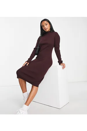 Brave Soul Petite - Juliet - Vestito maglia accollato bordeaux