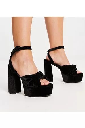 ASOS Wide Fit - Natia - Sandali con tacco e plateau a pianta larga con nodo neri