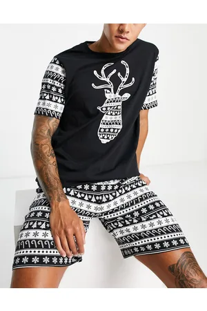 Brave Soul Pigiama corto bianco e Fair Isle con renna