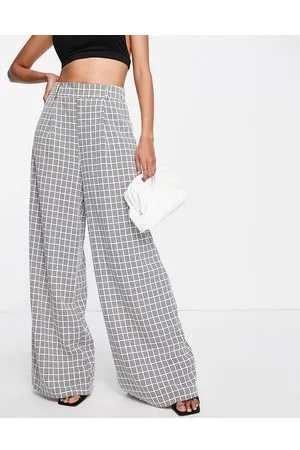 Flounce London Pantaloni a vita alta con fondo ampio in raso e bianco a quadri