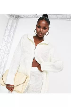 AsYou Maglione con collo a imbuto écru con zip