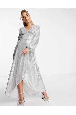 Flounce London Vestito lungo avvolgente a maniche lunghe con paillettes