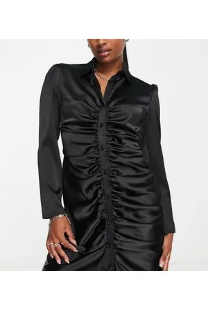 Flounce London Vestito camicia corto fasciante in raso arricciato