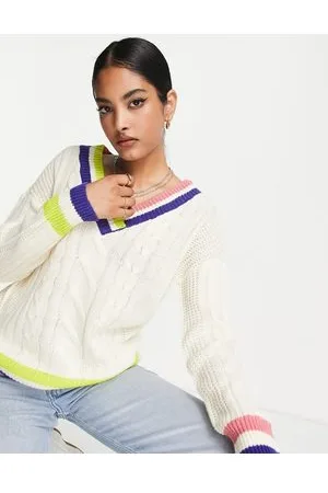 Brave Soul Tall - Mugo - Maglione color avorio con scollo a V e finiture a contrasto