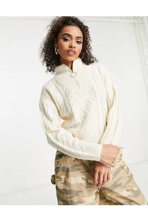 Brave Soul Tanya - Maglione in maglia a trecce con zip corta