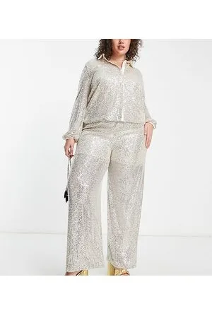 Flounce London Pantaloni a fondo ampio con paillettes in coordinato