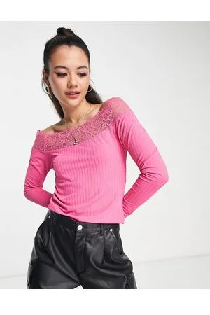 Pieces® Top a spalle scoperte acceso con dettaglio in pizzo