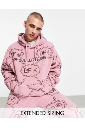 ASOS ASOS Dark Future - Felpa oversize in pile borg effetto peluche con cappuccio, stampa e monogrammi ricamati