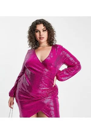 Flounce London Vestito corto avvolgente a maniche lunghe acceso con paillettes
