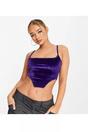 AsYou Top con spalline sottili a corsetto con scollo squadrato e cuciture in velluto