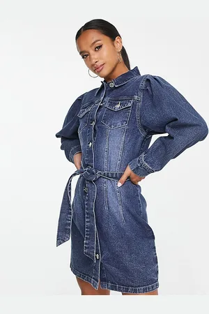 Miss Selfridge Petite - Vestito camicia lavaggio medio con cintura