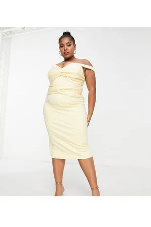 Lavish Alice Vestito midi color burro con spalle scoperte e dettaglio incrociato
