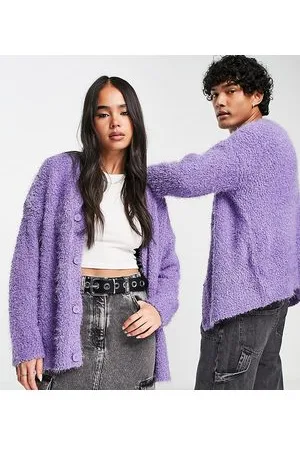 COLLUSION Unisex - Cardigan squadrato viola in maglia testurizzata