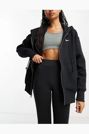 Nike Felpa con cappuccio oversize nera e bianca con logo piccolo e zip