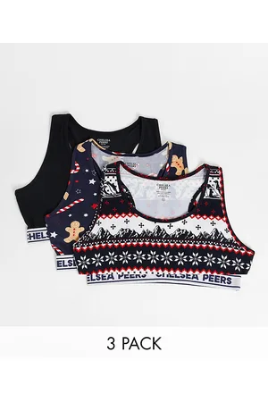 Chelsea Peers Confezione da 3 crop top stile brassière multicolore con motivo Fair Isle natalizio