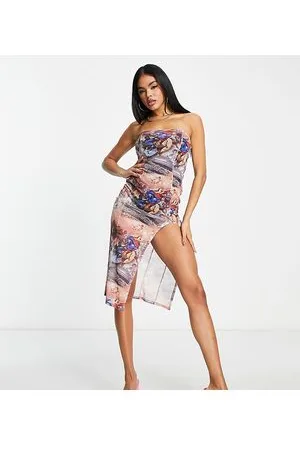 AsYou Vestito midi in rete con stampa rinascimentale e body elasticizzato in raso