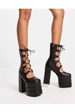 Lamoda Scarpe in similpelle PU nere con plateau e allacciatura al polpaccio