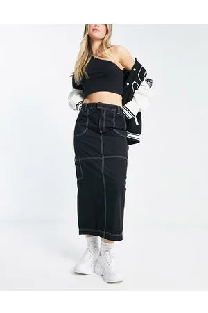 ASOS Gonna lunga cargo nera con cuciture a contrasto