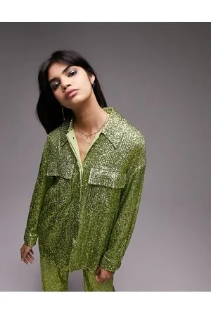 Topshop Camicia giacca sartoriale con mini paillettes color kiwi in coordinato