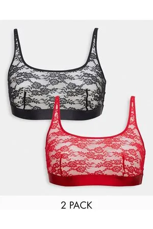 Lindex Dana - Confezione da 2 di brassière corte con scollo rotondo in pizzo e rosso