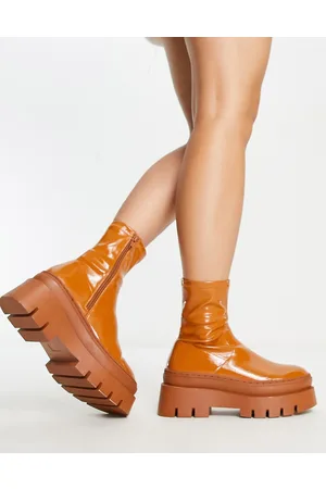 ASOS Atlas - Stivaletti a calza con suola spessa color cammello verniciato