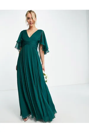 ASOS Vestito da damigella bosco lungo drappeggiato con maniche svasate effetto mantella e corpino arricciato e avvolgente in vita