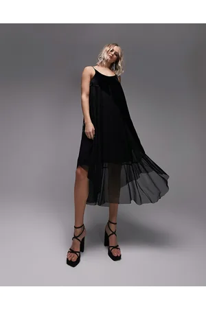 Topshop Mix and Match - Vestito midi in pizzo e velluto con spalline e cintura