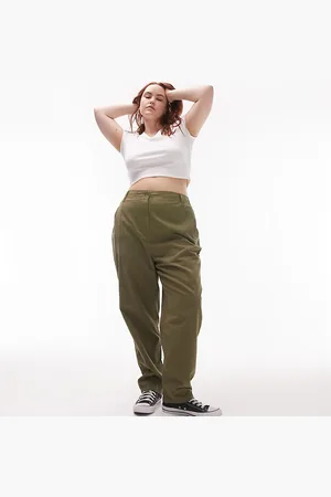 Topshop Curve - Pantaloni a vita alta kaki con pinces
