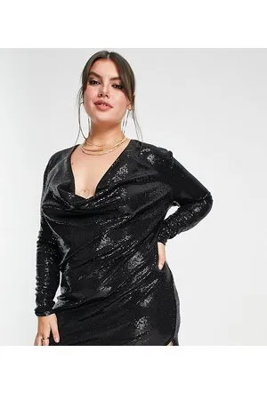 Flounce London Vestito corto con scollo ad anello nero con paillettes