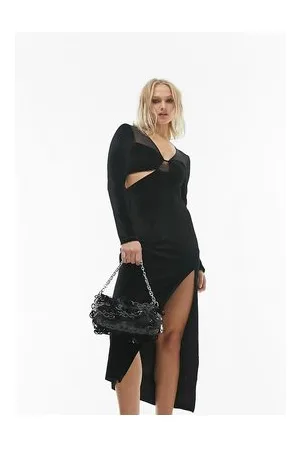 Topshop Vestito midi in velluto con brassière in rete a contrasto